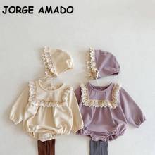 Macacão de renda para bebês meninas, roupa infantil estilo fofo para recém-nascidos de mangas longas e gorro, primavera, 2021 2024 - compre barato