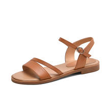 New Women Summer Sandals  Flat Sandals Elegant Women Beach Flats Shoes Woman Gladiator Sandalias Genuine Leather 2024 - buy cheap