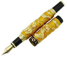 Jinhao caneta tinteiro de dragão duplo, elegante, dourada, média, avançada, artesanato, escrita, para negócios, graduação 2024 - compre barato