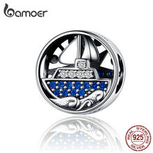 BAMOER Compass Round Metal Beads for Women Bracelet Bangle 925 Sterling Silver Zirconia Ship Charm for Silver Bracelet SCC1197 2024 - buy cheap