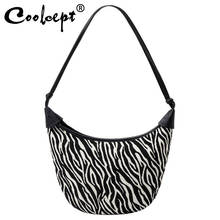 Coolcept Casual PU Leather Sling Handbag Purse Women Zebra Pattern Retro Crossbody Bag Popular Simple Female Daily Bag 2024 - buy cheap