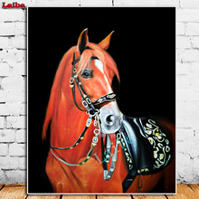 Kit de pintura con diamantes para manualidades, mosaico bordado con punto de cruz, 3d, decoración con diamantes de imitación, regalo de Animal y caballo rojo 2024 - compra barato