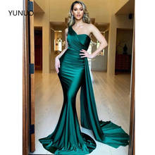 YUNUO-Vestidos De Noche De sirena verde profundo, sexys, largos De satén con un hombro, formales, para fiesta De graduación, tren De barrido 2024 - compra barato