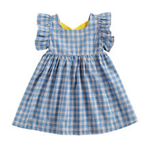 Vestido de princesa para niñas pequeñas, ropa de verano con Espalda descubierta, tirantes cruzados, manga con mosca, cuello redondo, a cuadros, de 1 a 6 años 2024 - compra barato