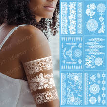Водостойкая Временная тату-наклейка мандала цветок бабочка Белое кружево флэш-тату Женская индийская хна на руку искусство тела 2024 - купить недорого