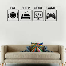Calcomanía de vinilo a la moda para Gamer, decoración creativa del hogar para dormitorio de niños, controlador de programación de código de juego Eat Sleep, CN065 2024 - compra barato
