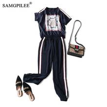 2 Piece Woman Set Short Sleeve Casual Pullover O-neck Elastic Waist Women Summer Suit Print Full Length Outfits For Womens 4XL 2024 - buy cheap