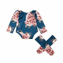 Infant Clothing Girls Clothes set Navy Blue Floral Newborn Toddler Kids Baby Girl Outfit Clothes Flower Jumpsuit Romper Hot Sell 2024 - buy cheap