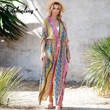 Fitshinling-Kimono de playa de gran tamaño, traje de baño dividido bohemio de algodón con estampado Vintage, cárdigan largo de verano, vestido de Bikini Sexy 2024 - compra barato