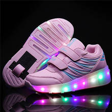 Zapatillas de deporte brillantes para niños y niñas, zapatos de Patinaje con ruedas y luz Led, color rosa y azul, 2020 2024 - compra barato