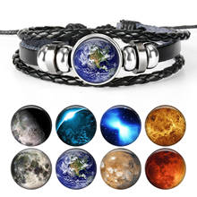 Pulseira nebulizadora de sistema solar, pulseira de couro preto com cabochão de vidro de galaxy planetas, multicamadas, joias fashion para homens e mulheres 2024 - compre barato