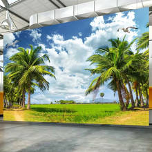 Papel de parede com figura de coqueiro, céu azul e branco, nuvens, pintura em 3d, papel de parede, quarto, sala de estar, plano de fundo, paisagem 2024 - compre barato