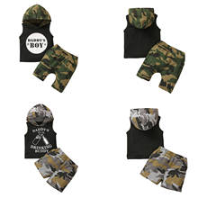 Kids Baby Boys 2-piece Outfit Set Sleeveless Hooded Letter Print Tops+Camouflage Shorts Set 1-4T 2024 - buy cheap