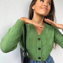 2020 Women Cardigans Coat Sweater Women V-Neck Long Sleeve Cardigans Solid  Knit Cardigans Green Femme Cropped Tops Streetwear 2024 - buy cheap