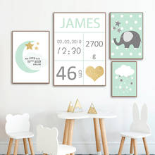 Nordic Custom Name Poster Nursery Wall Art Prints Cloud Moon Canvas Painting Elephant For Baby Room Decor Posters Pictures 2024 - buy cheap