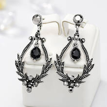 Unique Long Black Crystal Earrings for Women Vintage Cute Flower Rhinestone Dangle Earrings Fashion Jewelry Gift BA244 2024 - buy cheap