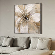 High Quality Gray  White Golden Flower Blue Silver Abstract Best Art Oil Painting Canvas Handmade Painted Home Decor Artwork 2024 - buy cheap