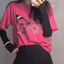 Ulzzang Summer Butterfly Print Streetwear Gothic T-shirt Female Harajuku Fun Casual Vintage Chic Korean Loose Hip-Hop Women Tops 2024 - buy cheap