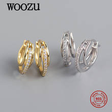 WOOZU-pendientes de aro de Plata de Ley 925 auténtica para mujer, aretes geométricos de circonita blanca, hebillas de oreja de moda para fiesta, regalo de joyería 2021 2024 - compra barato