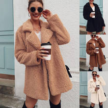 Casaco de pele falsa de lã, casaco com moletom, jaqueta de pelúcia para outono e inverno feminino, 2019 2024 - compre barato