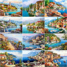 Azqsd pintura diamante cidade mosaico imagem de strass diamante bordado venda paisagem decoração casa artesanal artesanato 2024 - compre barato