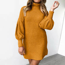Women Turtle Neck Long Sleeve Sweater Dress Ladies Loose Knitted Pullover Dress 2024 - buy cheap