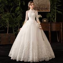 Vestidos De Novia 2020 New Simple Lace Bridal Dress High Collar Plus Size Wedding Dress Long Appliques Princess Wedding Gown 2024 - buy cheap