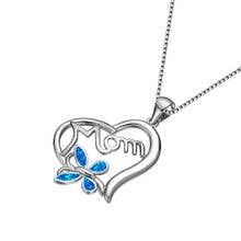 Rose Gold Silver Color Chain Necklace Blue White Opal Butterfly Pendant Mom Necklaces For Women Heart Necklace Mother's Day Gift 2024 - buy cheap