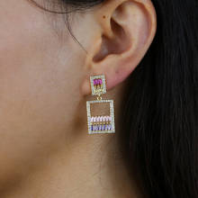 geometric colorful cz dangle dangling earring Gold color fashion women jewelry 2024 - buy cheap