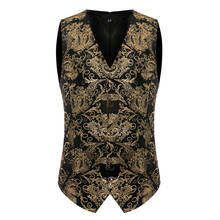 Luxury Gold Bronzing Paisley Vest Men 2022 Autumn New Slim Fit Single Breasted Vest Waistcoat Men Nightclub Wedding Suit Vests 2024 - buy cheap