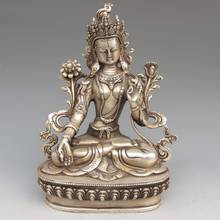 8.27 inch / Elaborate Chinese Tibetan silver Buddha white tara Tibetan Buddhism Statue 2024 - buy cheap