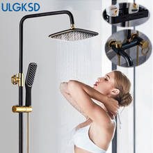 ULGKSD-Juego de ducha de baño chapado en oro y negro, grifo mezclador de agua fría y caliente Para ducha de baño, ajuste de altura 2024 - compra barato