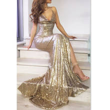 Summer Formal Dresses Women Formal Prom Long Sequin Dress Evening Gold Sleeveless V-Neck Spaghetti Strap Long Maxi Dress 2024 - buy cheap