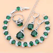 Conjuntos de joyas de plata 925, pendientes de CZ verde para amantes con piedra, decoraciones turcas, envío directo 2024 - compra barato