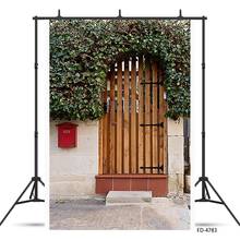 Puerta de madera, pared de ladrillo, planta, Fondo de fotografía personalizado para niños, retrato de bebé, mascotas, juguete, fotografía de fondo 2024 - compra barato