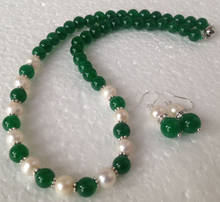 Conjunto de pendientes y collar de perlas blancas/verdes, 7-8mm, natural, moda 2024 - compra barato