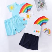 Summer Fashion Clothes Kids Clothes Set 2 Pcs Set Rainbow Clouds Short Sleeve T-shirt Tops+short Pants Cotton Baby Clothes 0-6Y 2024 - buy cheap