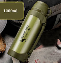 Garrafa térmica militar para viagem, copo grande de chá portátil, caneca de água para café garrafa de aço inoxidável para beber 1200ml 2024 - compre barato