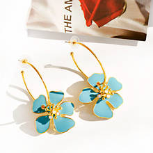 Pendientes coreanos con forma de flor azul para mujer, aretes llamativos y elegantes, joyería de boda, regalos para niña 2024 - compra barato