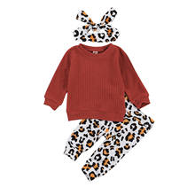 Conjunto de roupas para bebês meninos e meninas, roupas de malha sólida para outono e inverno, manga longa, pulôver, calças de leopardo e tiara 2024 - compre barato