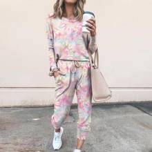 Pajama Sets Women 2Pcs Women Tie Dye Jogger Suit elegance Long Sleeve Round Neck Pants Sleepwear Loungewear Women's Sleep 2021 2024 - buy cheap