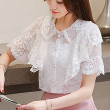 Ruffle Lace Summer Spring 2021 New Lace White Chiffon Blouses Shirt Short Sleeve Female Summer Elegant Women Clothing 191E 2024 - buy cheap