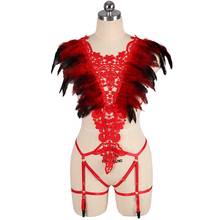 Charreteras de plumas para mujer, empalme de encaje Steampunk, alas de hombro, Festival Rave, Burningman, boda, conjunto de lencería de cuerpo completo 2024 - compra barato