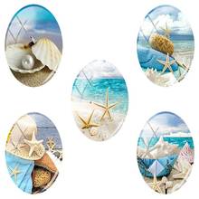 TAFREE Beautiful Beach Starfish Shell Landscape Oval Shaped 18x25 mm Photo s/lot Glass Cabochon Dome Flat Back Jewelry SS01 2024 - buy cheap