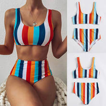 Women's Striped Bikini High Waisted Tummy Control Two Piece Swimsuit Swimwear 2021 Beach Bathing Suit Woman Fahsion Swimwear 2024 - buy cheap