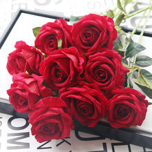 Flores artificiais de rosas, buquês para casamento, alta simulação, rosas de flanela, para casa, carro, festa, decoração para casa 2024 - compre barato