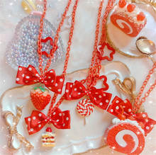 Handmade Lolita Sweet Red Bowknot Strawberry Cake Dessert Pendant Necklace Accessories D423 2024 - buy cheap