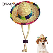 Benepaw Straw Hat For Dogs Mexican Sombrero Colorful Brim Sunhat Puppy Cap For Pet Party Holiday Cosplay Birthday Accessories 2024 - buy cheap