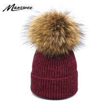 Scarf Hat Set Children Real Fur Pom Pom Hat Wool Crochet Beanie Knitted Winter Female Warm Soft Solid Elasticity Nature Fur 2024 - buy cheap