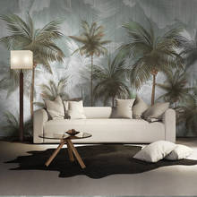 Papel tapiz de Mural personalizado para sala de estar, pintura de pared de papel de pared moderno 3 D, hojas tropicales, Estilo Vintage, verde, TV, sofá 2024 - compra barato